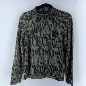 Vtg Lana Lee Womens Medium Mock Neck Shirt Animal Print Zebra Grunge Goth 90’s